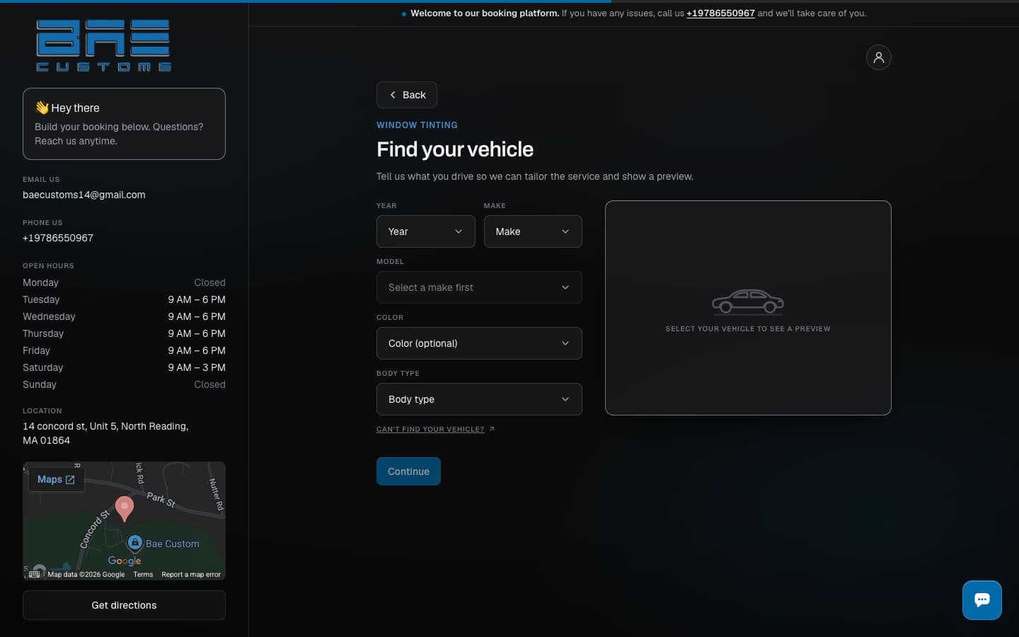 BAE Customs: Booking: vehicle step, on a laptop