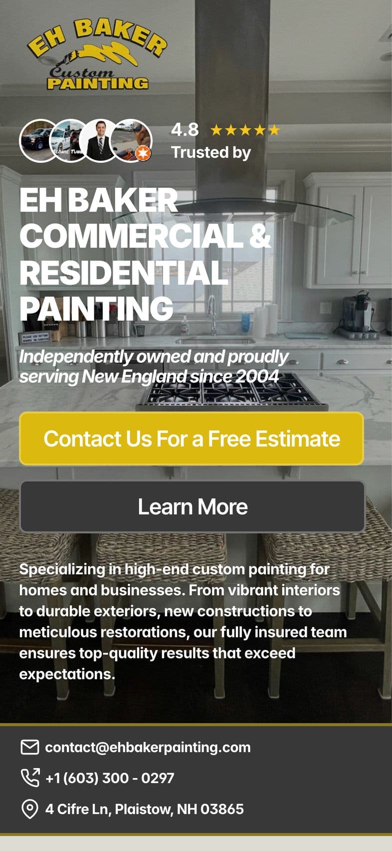 EH Baker Painting: Home page, on a phone