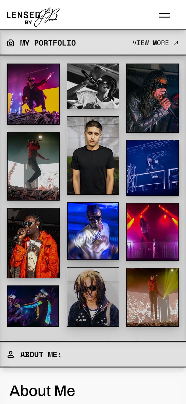 LensedByJB: Home page, on a phone