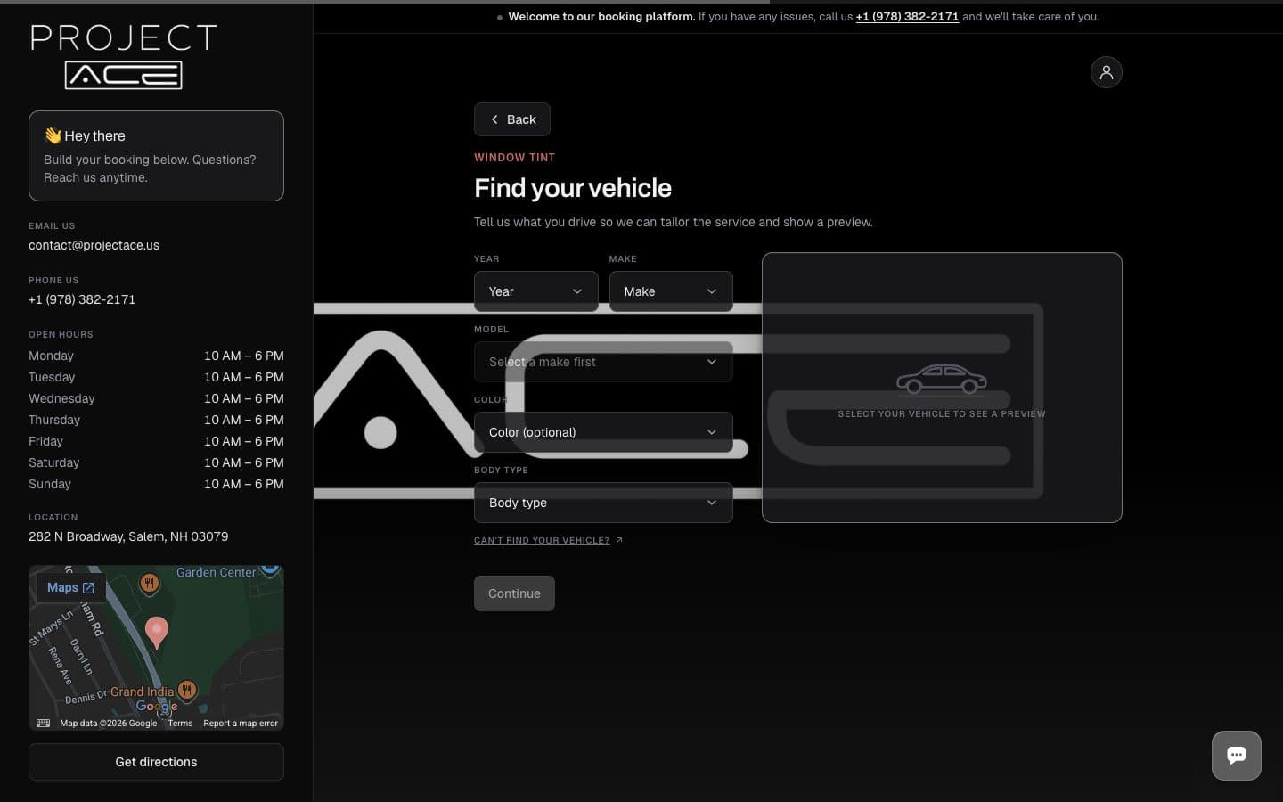 Project Ace: Booking: vehicle step, on a laptop