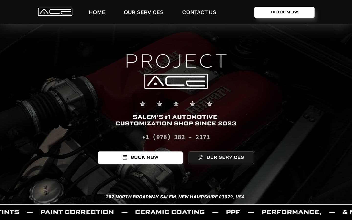 Project Ace: Home page, on a laptop