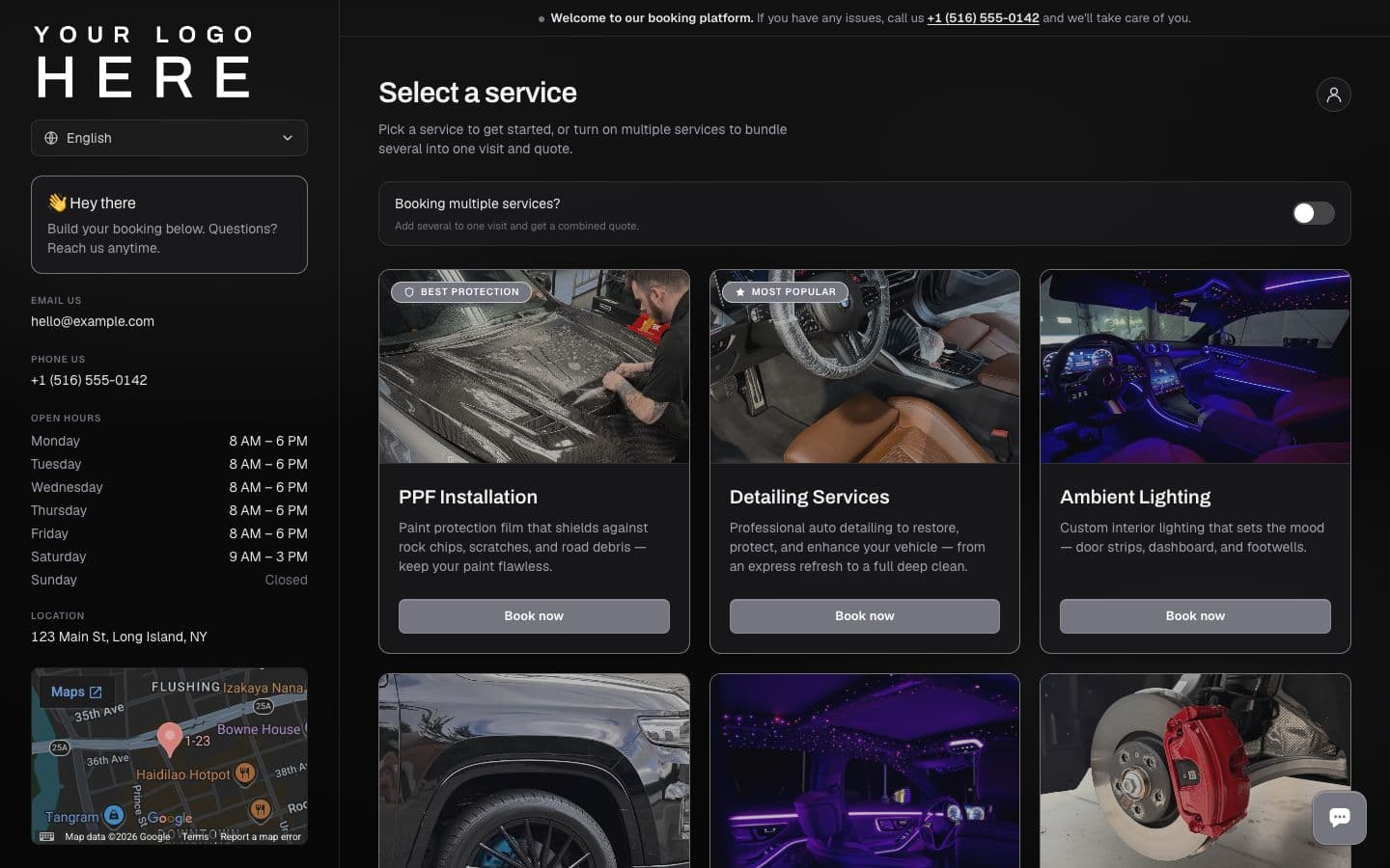 RedLine Labs: Booking demo: services, on a laptop