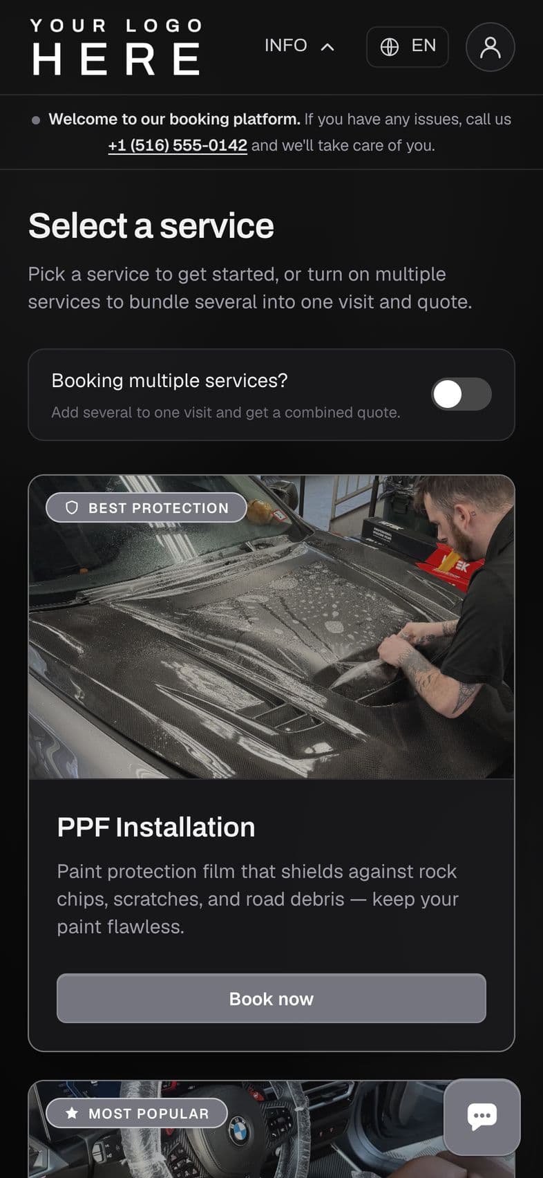 RedLine Labs: Booking demo: services, on a phone