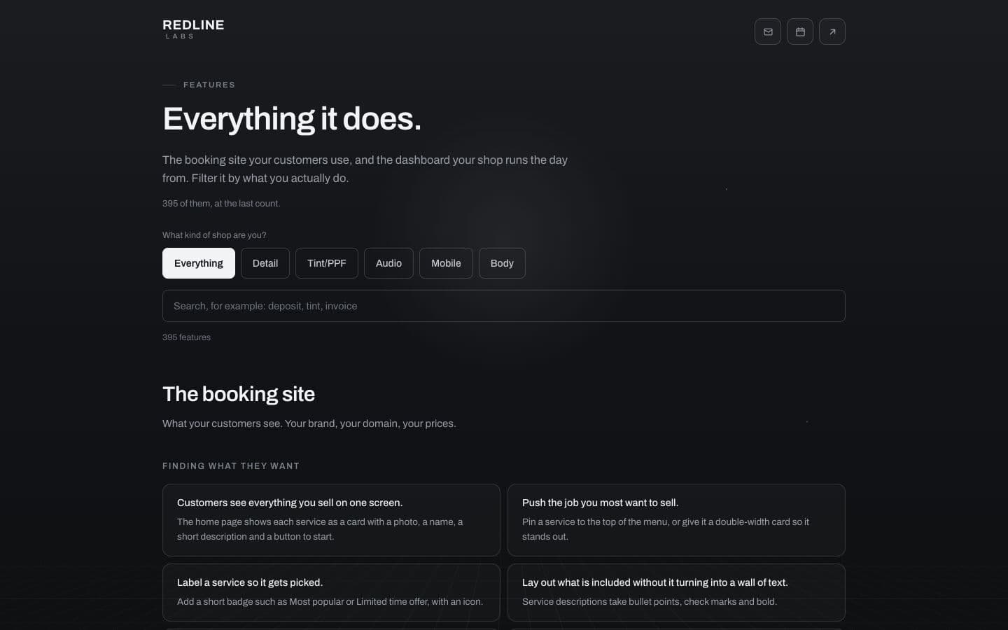 RedLine Labs: Features, on a laptop