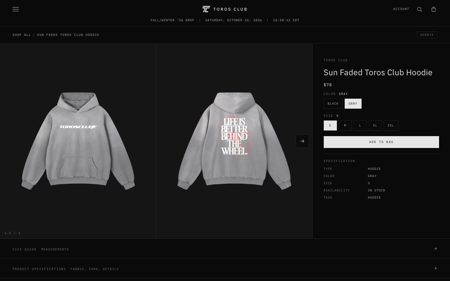 Toros Club: Product page, on a laptop